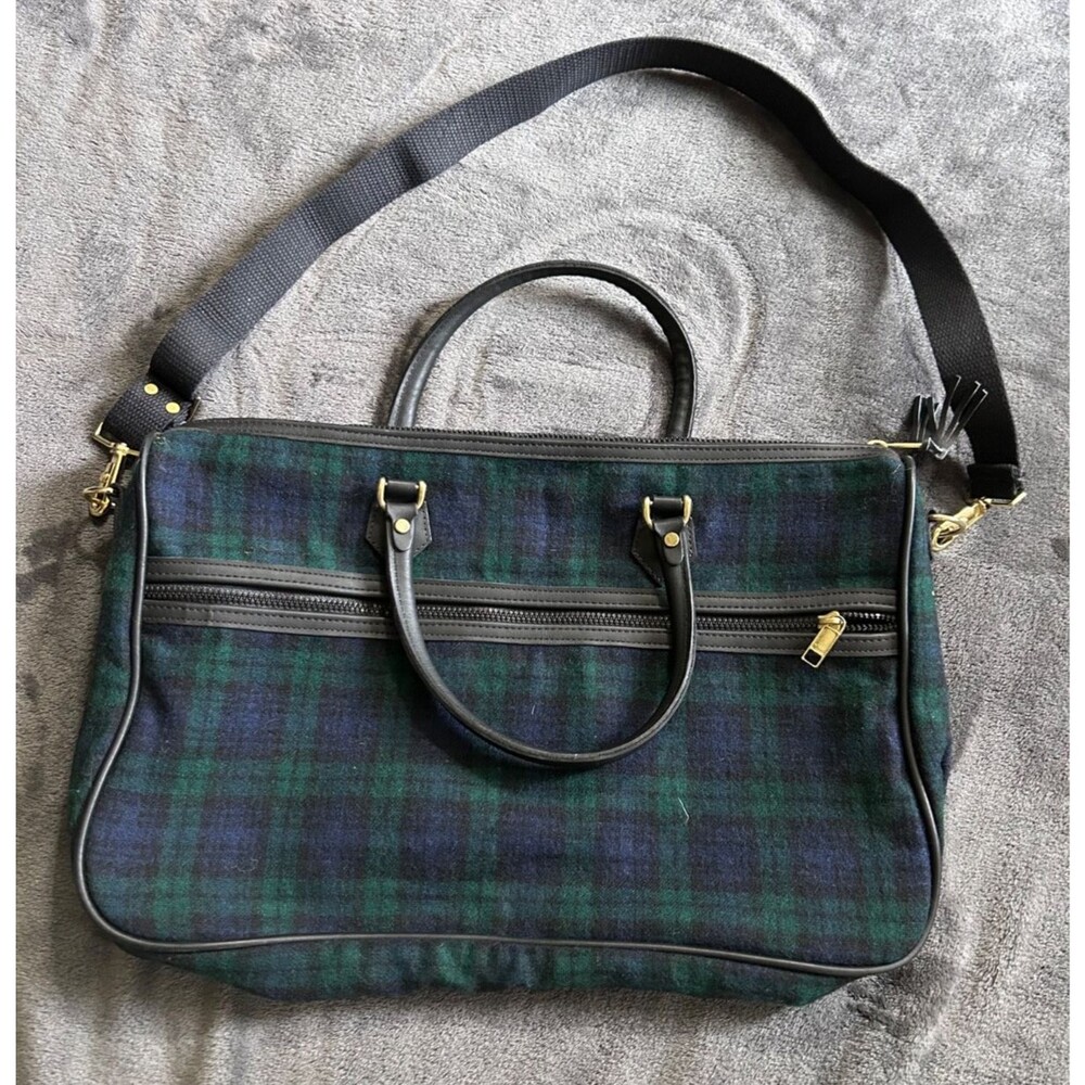Vintage Mcconnell green blue tartan plaid messenger work laptop bag USA